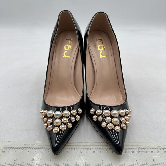 FSJ Black-pearls Jeweled High Heel Pointed Toe Pump Slip On Sparkling Heel Shoes - Picture 3 of 8